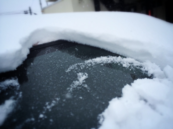2014年2月8日昼 フロントガラスに積もった雪